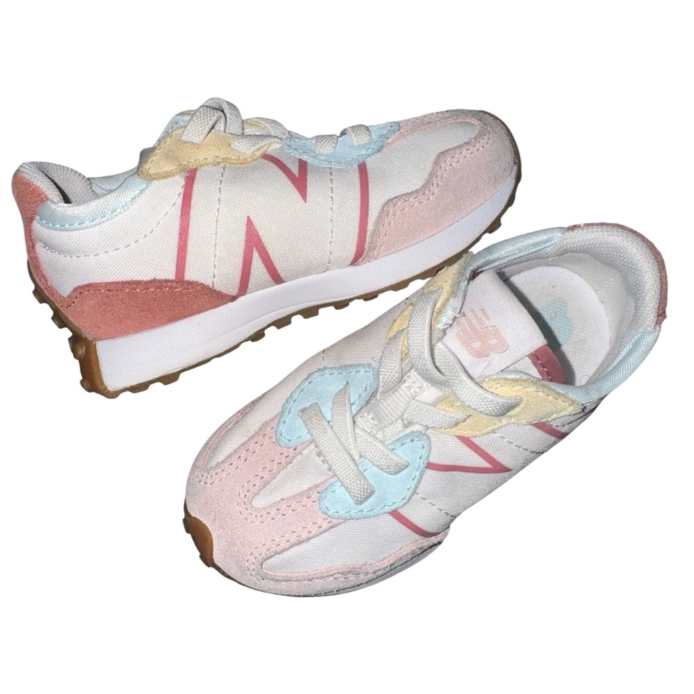 New Balance Pink and White Kids Sneakers - Picture 2 of 13